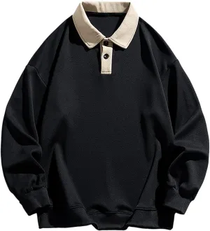 ZAFUL Men's Long Sleeve Polo Shirts Color Spliced Polo Collar Sweatshirt Casual Golf Patchwork Shirts Tops