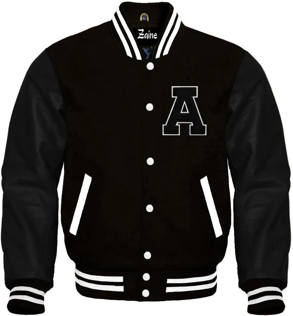 Zaine Enterprises Varsity Baseball Letterman Wool & Genuine Leather Sleeves A LOGO Jacket