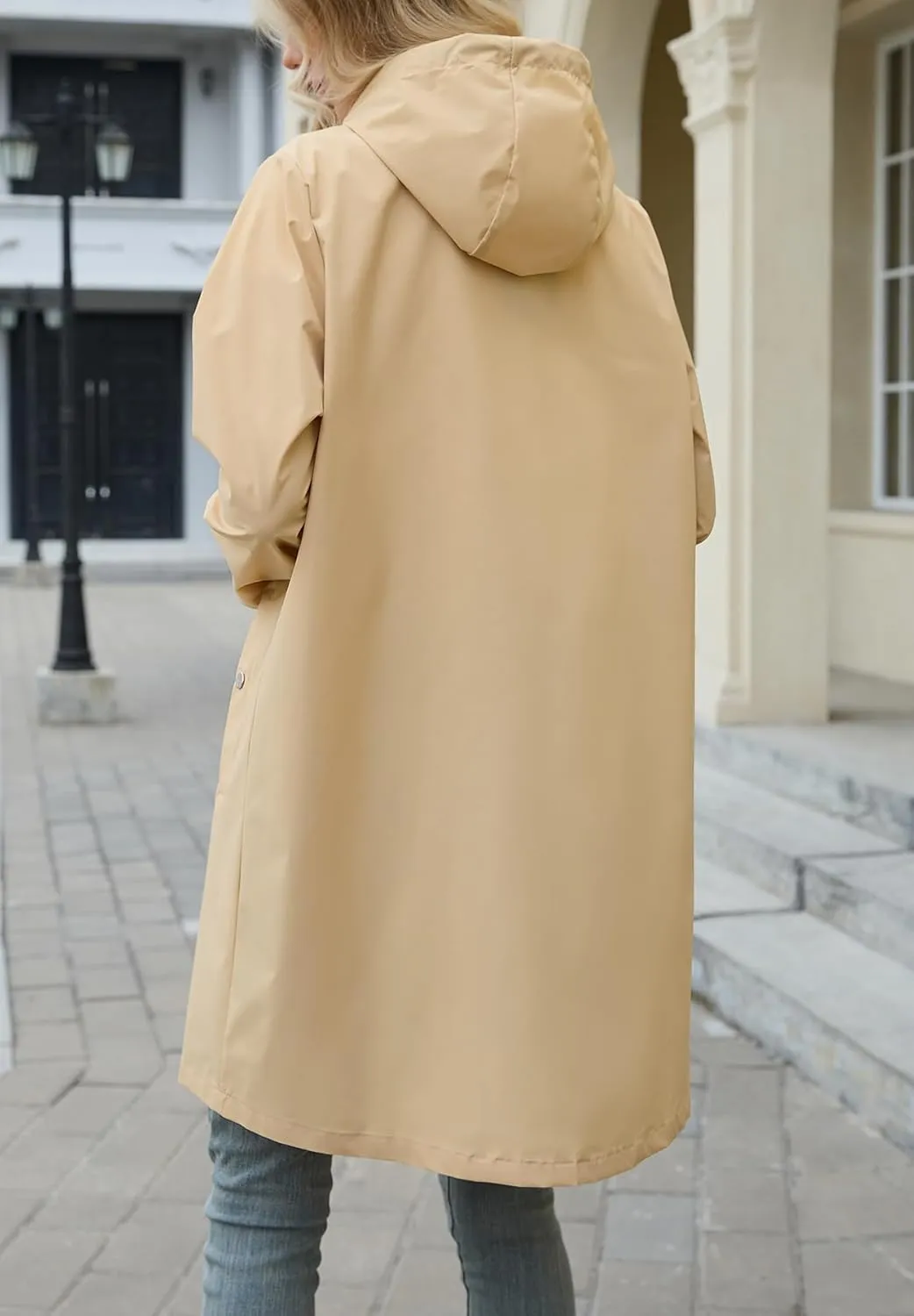 Zando Long Rain Coat for Women Packable Rain Jacket Womens Waterproof Raincoat Lightweight Hooded Windbreaker Trench Coat
