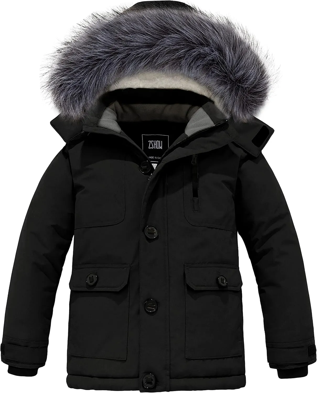 ZSHOW Boys' Hooded Winter Coat Warm Waterproof Puffer Jacket Thick Fleece Parka