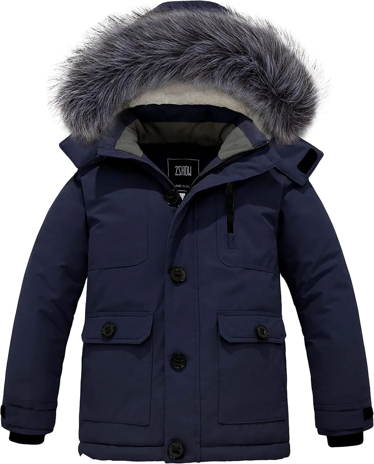 ZSHOW Boys' Hooded Winter Coat Warm Waterproof Puffer Jacket Thick Fleece Parka