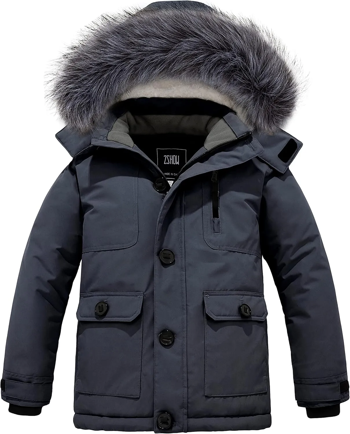 ZSHOW Boys' Hooded Winter Coat Warm Waterproof Puffer Jacket Thick Fleece Parka